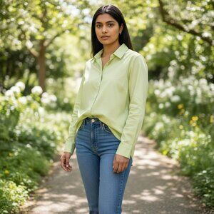 Coldwater Creek Size 1X 18 Lime Green Long Sleeve No Iron Button Up Shirt Top